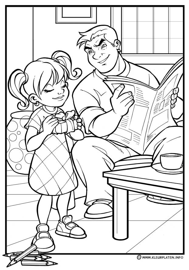 Colorear dibujo papá e hijos