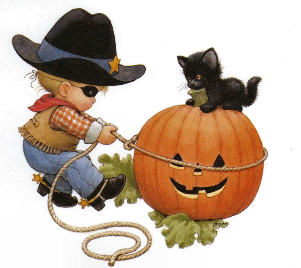 BDMHalloweenCowboypumpkinwithhislassoandkittenmm x