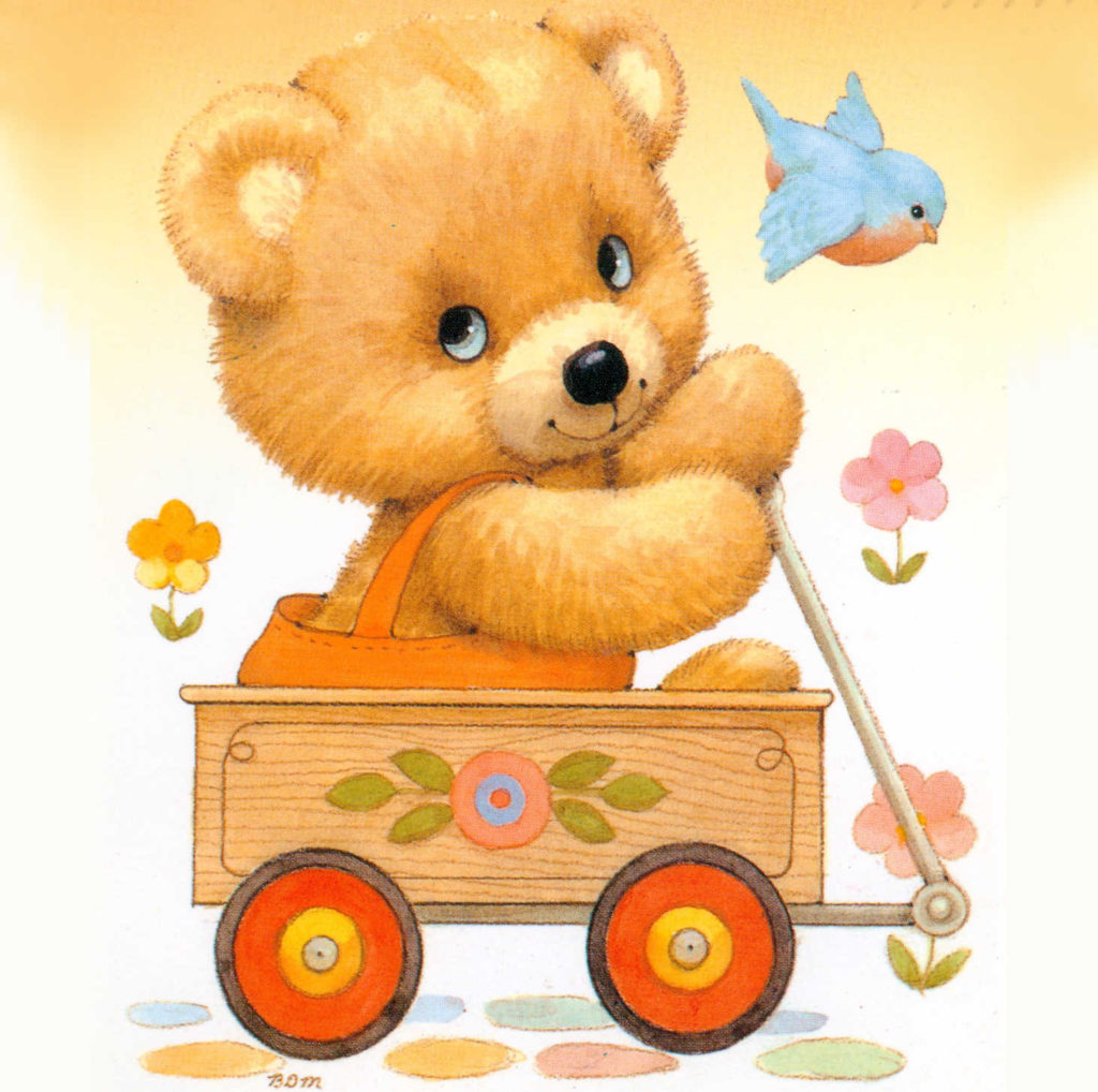 BDMPostcardTeddyinwoodenwagontoymm x