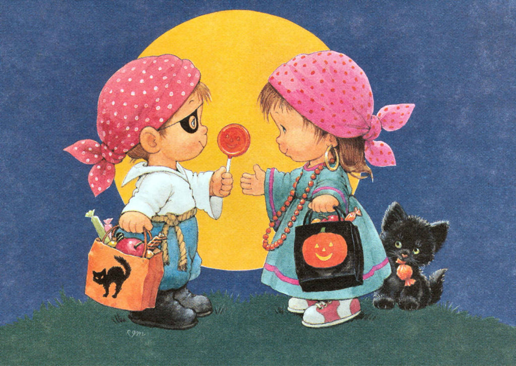 RMHalloweenTwochildrendisguisedandkittenwithcandymm x