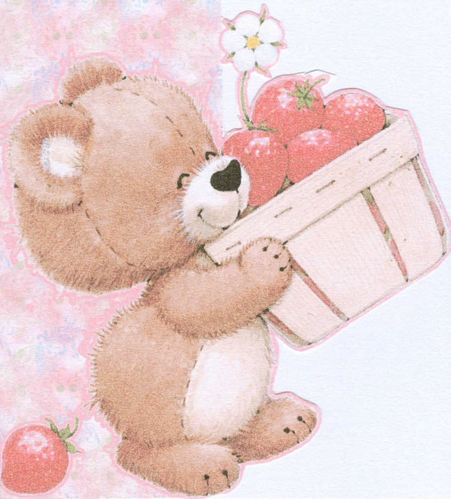 RMRagTagTeddiesholdingbasketofstrawberriesmm x