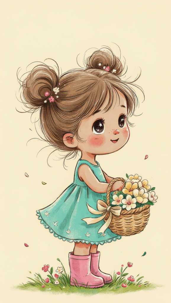Ilustraciones de niña con canasta