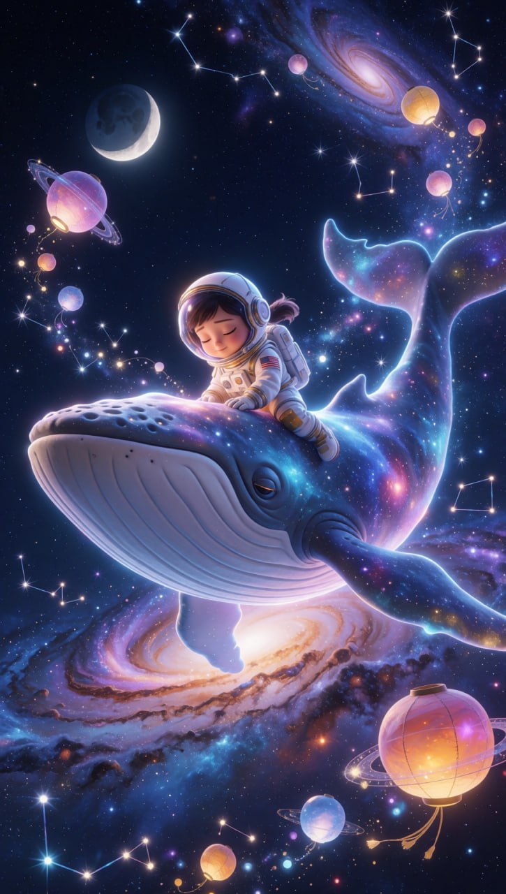Ballena cósmica con astronauta