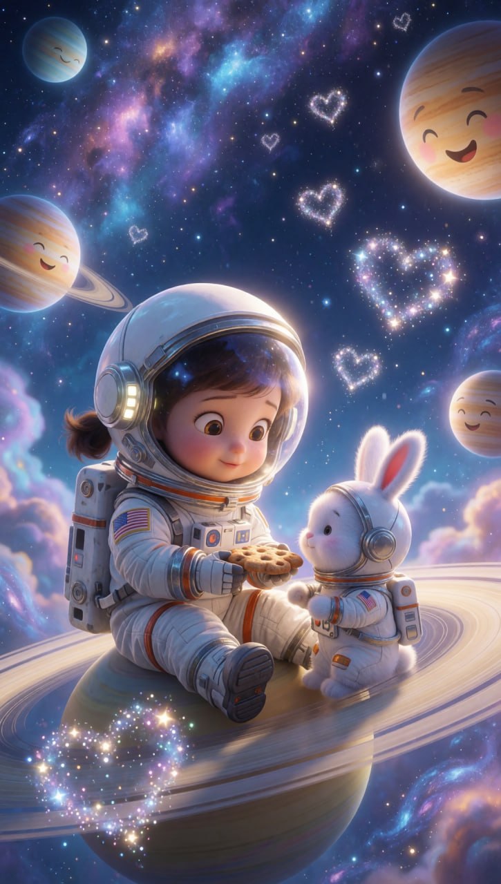 Astronauta y conejito cósmico