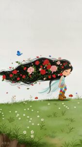 Animación whisimcal — la niña de las flores en el cabello