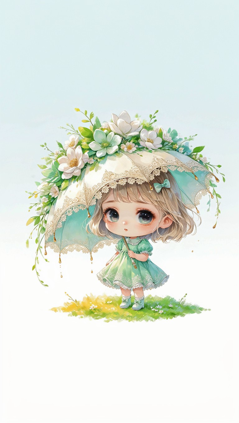 🌂 Chibi Paraguas - Ceniza Menta