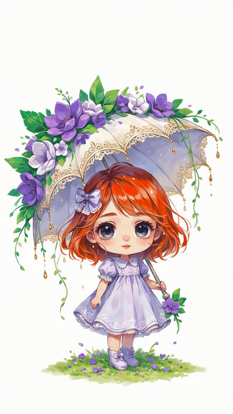 🌂 Chibi Paraguas - Pelirroja Lavanda