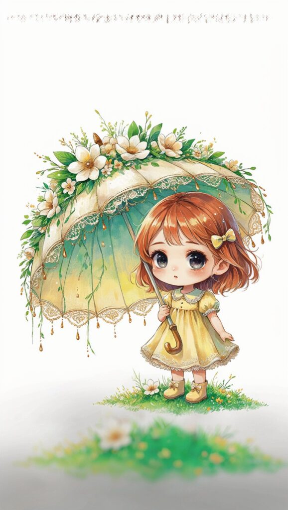 🌂 Chibi Paraguas – Pelirrojo Dorado