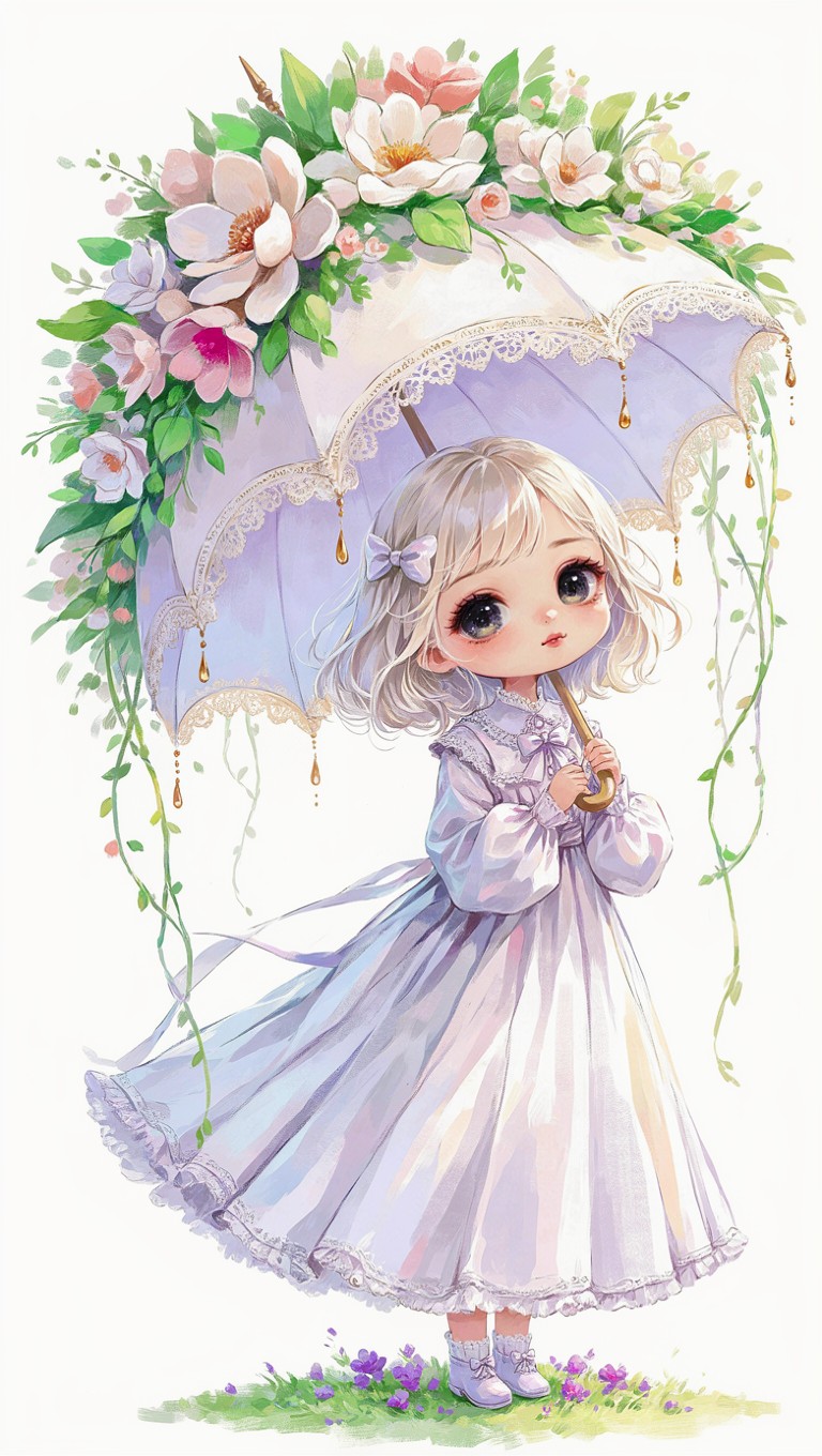 🌂 Chibi Paraguas - Platino Lila