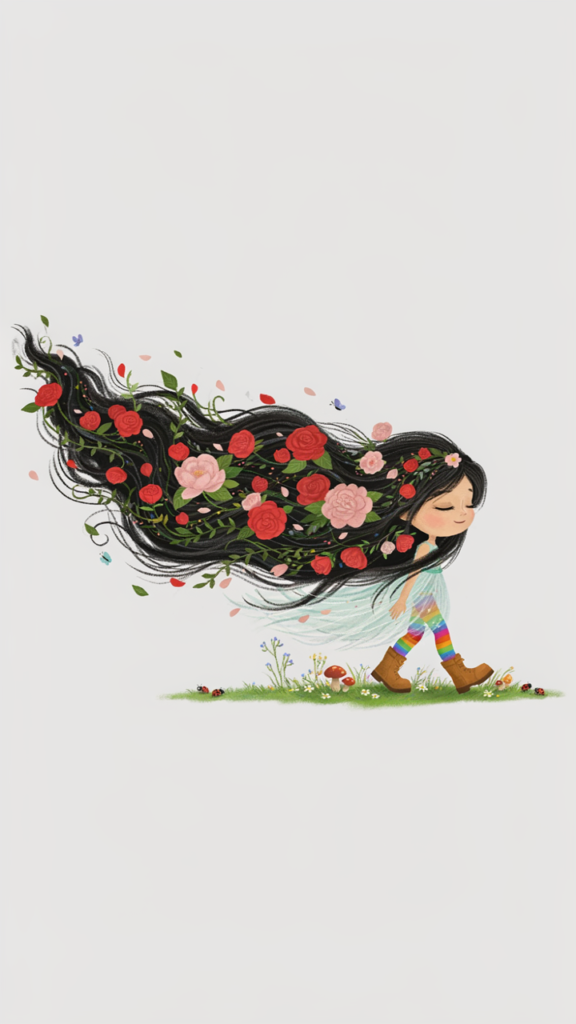 Ilustraciones whisimcal — pelo negro y arcoíris