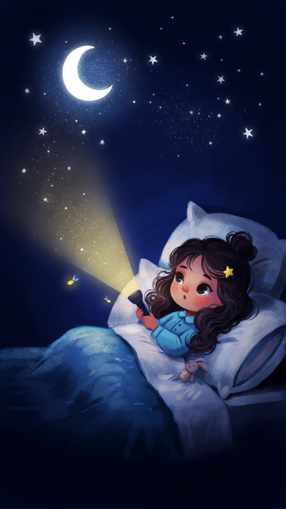 Ilustraciones nocturnas — la niña y su linterna
