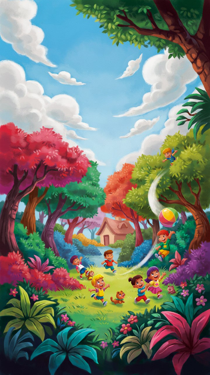 Niños jugando en el bosque