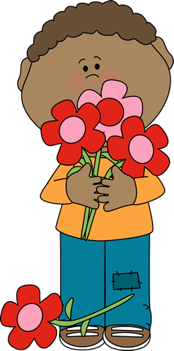 boy holding valentine bouquet