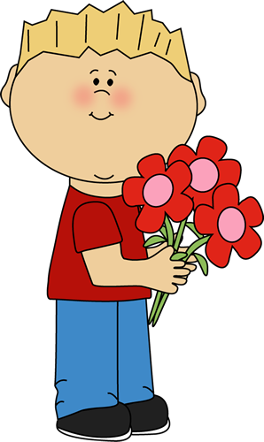 boy holding valentines day floral bouquet