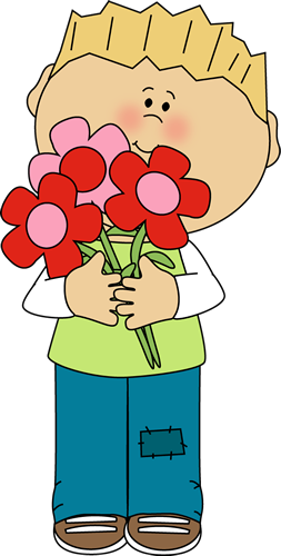 boy with valentines day flowers