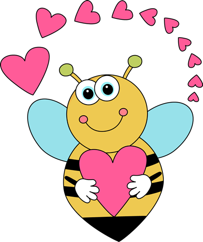 cartoon valentines day bee with hearts