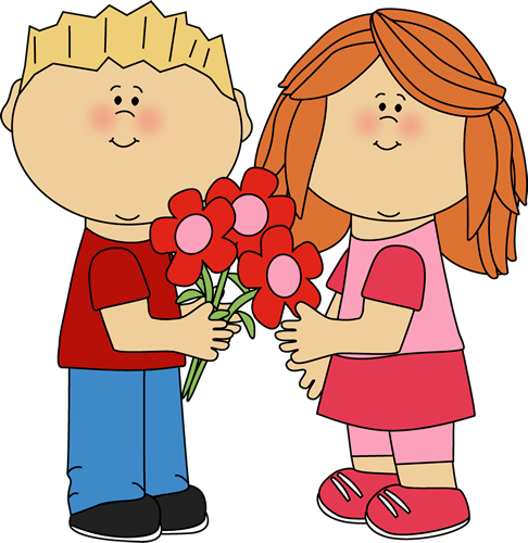 kids with valentines day flowers