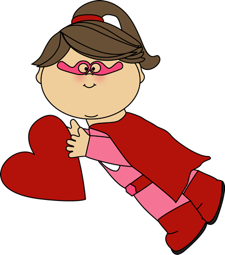 supehero girl flying with valentine heart