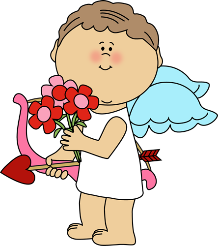 valentines day cupid with flowers