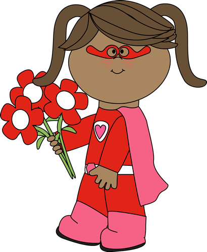 valentines day superhero girl with flowers